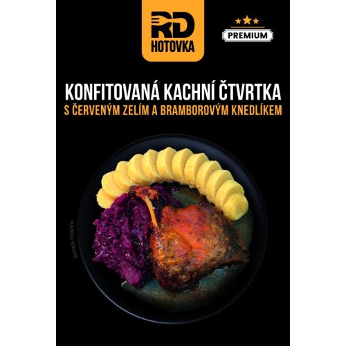 Konfitovaná kachní čtvrtka s červeným zelím a bramborovým knedlíkem 750g